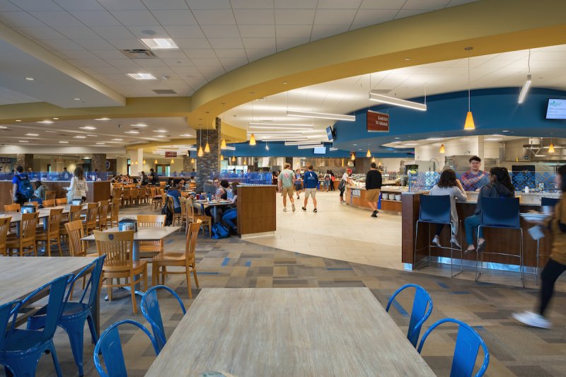 Dining options within Saint Louis University's Grand Hall.